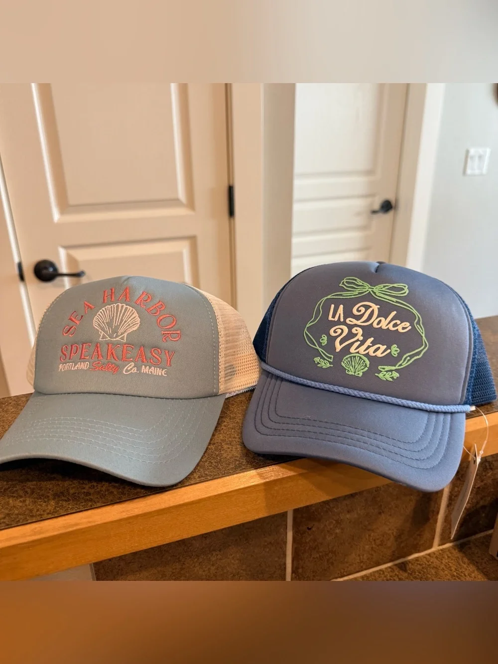 NWT Anthropologie Sea Harbor Blue Trucker Hat